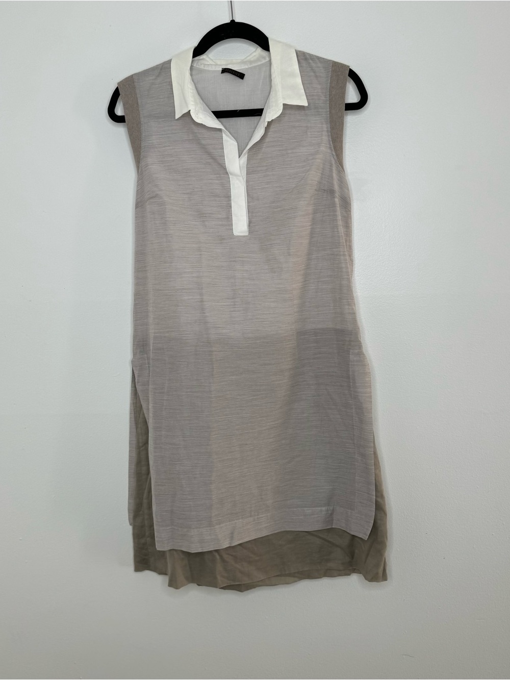 Peserico Sleeveless cotton Layered Mini Dress in Taupe and White size 42/medium